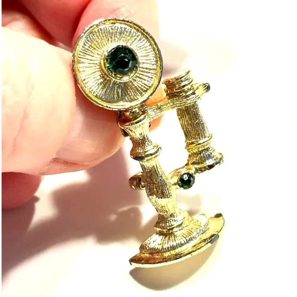Gerrys gold scatter pin brooch novelty telephone motif green stones hallmarked